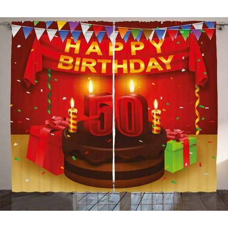 50th Birthday Decorations Curtains 2 Panels Set Chocolate Cake