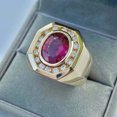 thumbnail image 4 of Gems Jewels 3.00 Ctw Oval Cut Red Ruby & Diamond Wedding Anniversary Engagement Band Cluster Ring 14K Yellow Gold Plated 925 Sterling Silver 925 Sterling Silver For Men's -6.5, 4 of 4