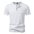 thumbnail image 4 of FRSASU Men's Muscle T-Shirt Bodybuilding Gym Tee Short Sleeve Button Casual Work Athletic Workout Tee Tops White-A, 4 of 9