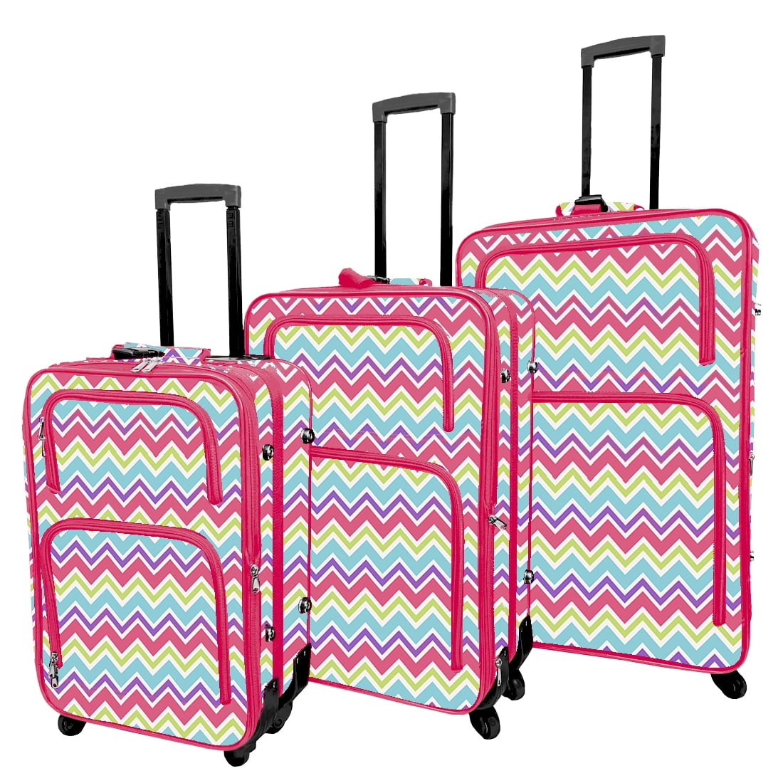 Luggage Set 3pcs Spinner Expandable 360 Degree Rolling Travel Suitcase Pastel Chevron