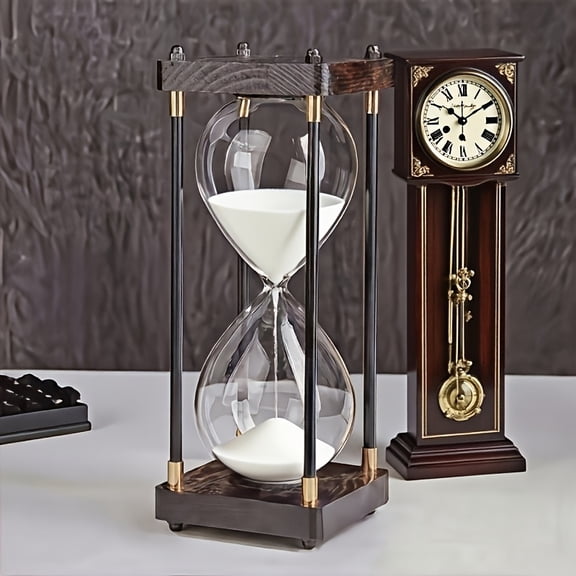 Vintage 60-Minute Wooden Hourglass Timer | Decorative Glass | No Electricity Required | Ideal for Cooking/Learning | Home/Office/Bedroom Decor & Holiday Gifts