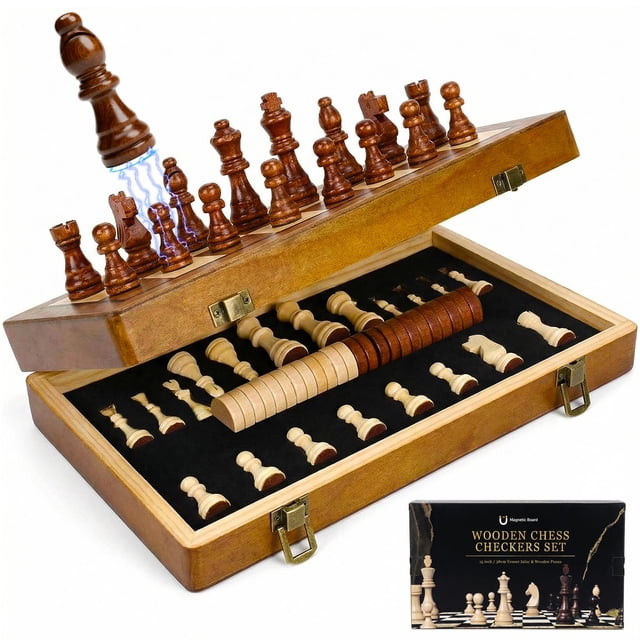 Juego de ajedrez Tobaisaa de 38 cm, plegable, magnético, tablero de madera