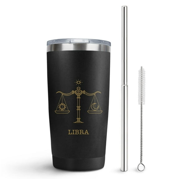 Libra Print 20oz Stainless Steel Travel Tumbler with Telescopic Straw, Vacuum Insulated Coffee Cup