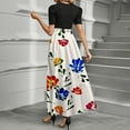thumbnail image 4 of UoCefik Office Dresses For Women 2025 Flowy Floral Print Summer Long Maxi Dresses with Belt Short Sleeve Empire Waist Business Casual Elegant Dress Blue L, 4 of 4