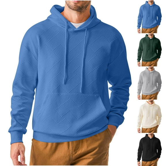 qolati Hoodies for Men 2024 Pullover Long Sleeve Casual Fashion Geometric Texture Sweatshirts Waffle Knit Drawstring Gym Hooded Shirt with Pocket