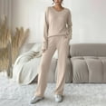 thumbnail image 2 of UAMVSH Lounge Sets for Women Ribbed Knit Long Sleeve Shirts Wide Leg Pants Matching Sets Comfy Soft V Neck Two Piece Outfits with Pockets, 2 of 7