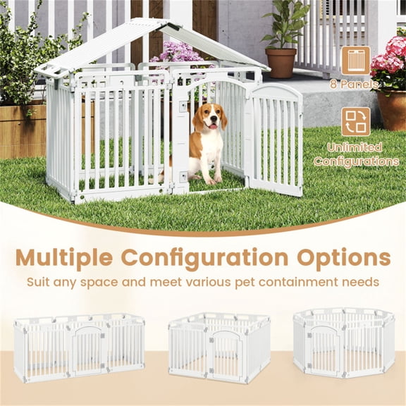 8-Panel Pet Playpen, HDPE Puppy Exercise Pen with Lockable Door, 50”x50”x32” Square, Multiple Shapes for Indoor/Outdoor, Dogs Cats Rabbits, Portable, Easy Clean
