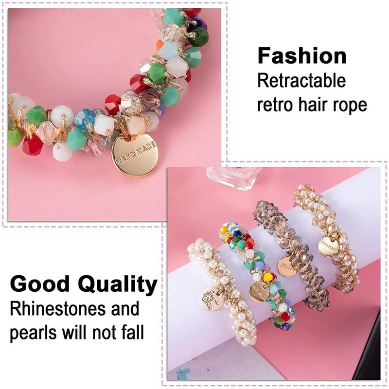 Fashion Crystal Pearls Hair Bands Handmade Elastic Beaded Women Girls Ponytail Holders Hair Ties Hair Accessories Wholesale