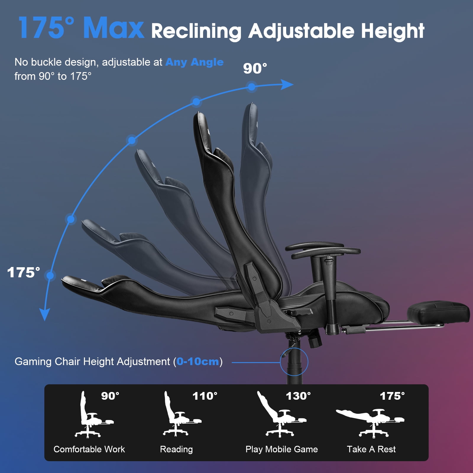 Douxlife 7-Point Massage Gaming Chair with Footrest, 175° Reclining, Ergonomic Racing High Back Home Office Computer Chair, Video Game Chair for Adults Kids