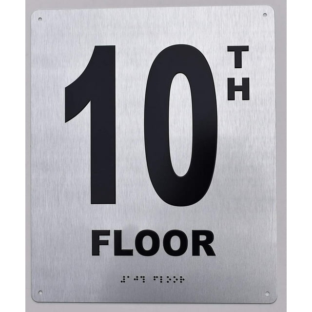10TH Floor Sign- Floor Number Sign- Tactile Touch Braille Sign (Aluminium !!, Brush Silver,Size 10X12)- The Sensation line(ref-2022-4)