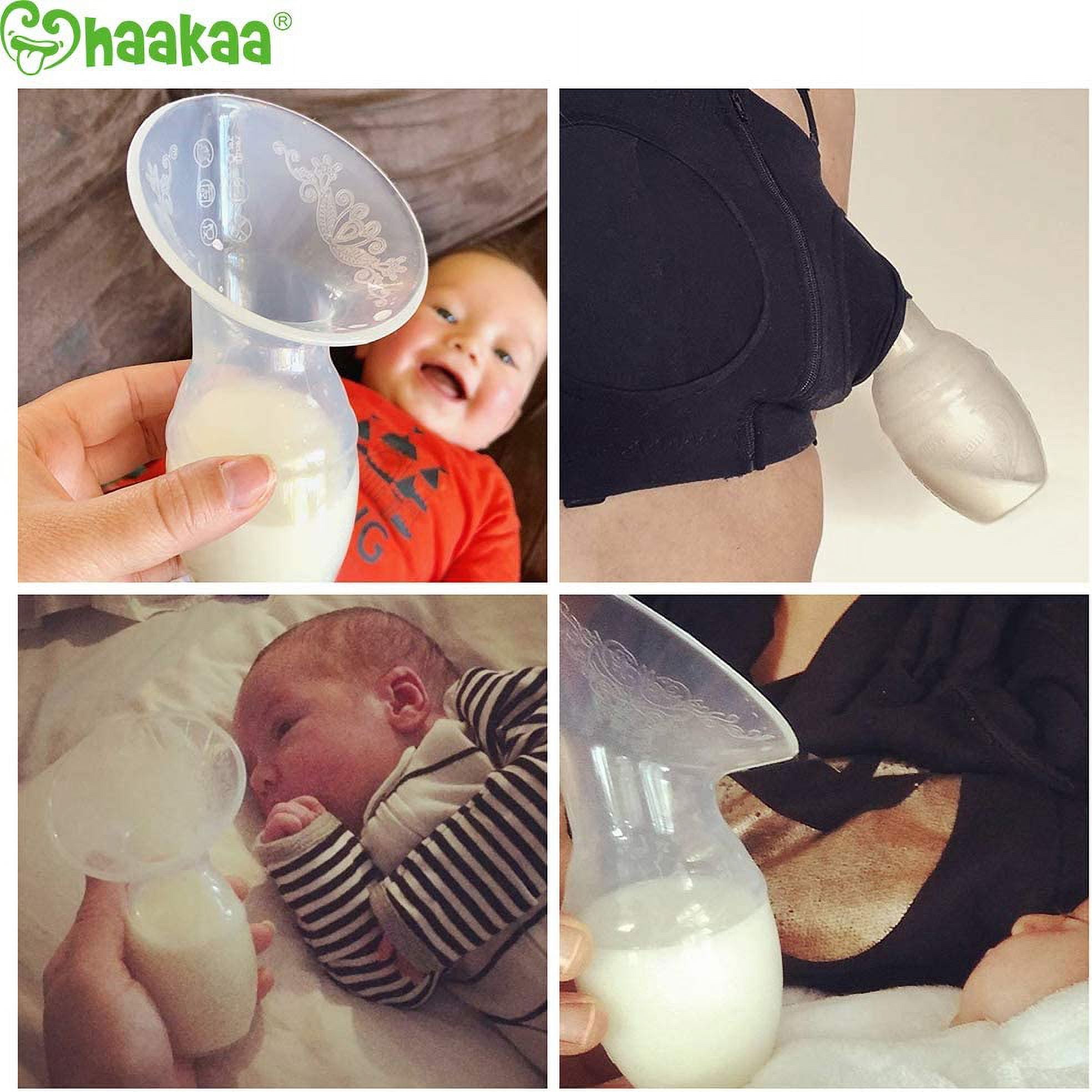 Haakaa Manual Breast Pump with Storage Milk Bottle for Breastfeeding 100% Food Grade Silicone BPA PVC and Phthalate Free (4oz/100ml Pump + 160ml Storage Milk Bottle)