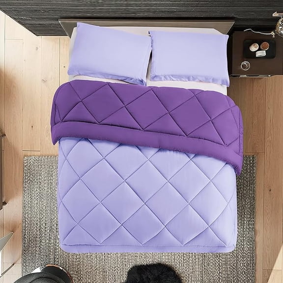 Elegant Comfort Reversible 3-Piece Comforter Set All Season, Ultra Soft, Down Alternative Comforter, 3PC Comf-KING, Lilac/Purple
