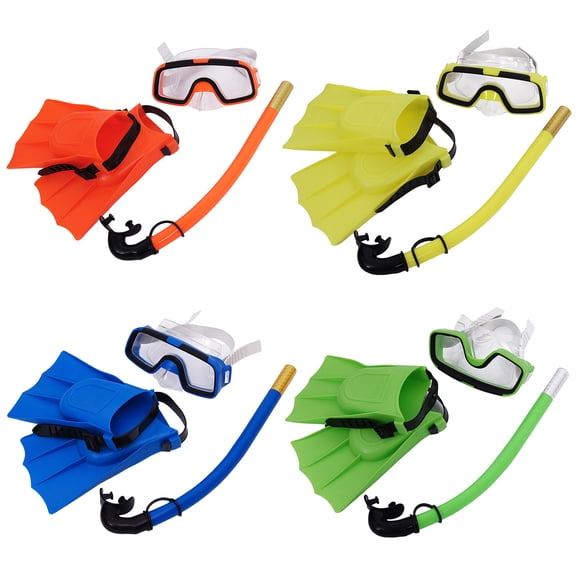 Cheers.US Snorkel Set for Kids, Swim Goggles Anti-Fog Anti-Leak Dry Top Snorkel and Dive Flippers Kit for Snorkeling Swimming Scuba Diving Training