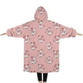 thumbnail image 2 of Oversized Wearable Blanket Hoodie,Pink Cow Heart Pattern Sherpa Blanket Hoodie with Super Pockets,Super Warm Fuzzy Pullover for Women & Men, 2 of 6