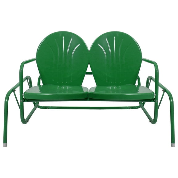 Northlight 2-Person Outdoor Retro Tulip Steel Double Glider Chair, Green