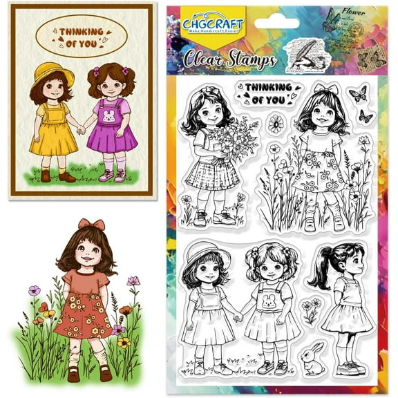1 Sheet Girls Clear Stamps Friendship Transparent Silicone Stamps for Card Making Childhood Silicone Clear Stamp Seals for Cards Stamps Making DIY Scrapbooking Photo Journal Album