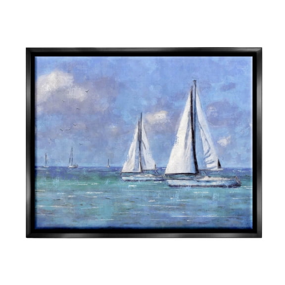 Stupell Industries Sailboats Drifting Vivid Blue Sky Painting Jet Black Floating Framed Canvas Print Wall Art, Design by Nina Blue
