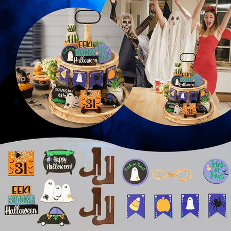 

ECHOYY Party Home Tiered Tray Ornament Wooden Craft Ornament