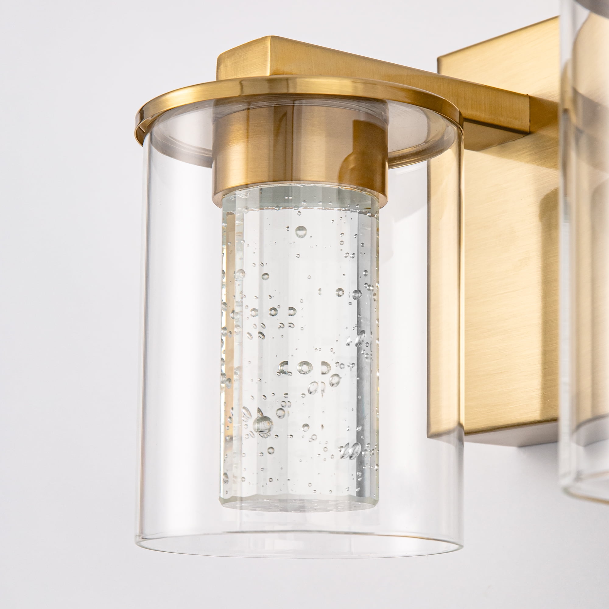 Briignite 3-Light Brushed Gold Vanity Lamps, Clear Glass with Crystal Column, Dimmable Bathroom Light Fixture for Hallway, Kitchen, Bedroom, and Living Room
