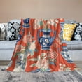 thumbnail image 5 of Contemporary Reversible Flannel Throw Blanket - All Seasons Multipurpose Knitted Polyester, 250-300gsm, Orange Red Chinoiserie Floral Blue and White Porcelain Vase Print, Lightweight Plush Fuzzy Cozy, 5 of 8