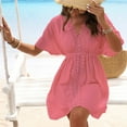 thumbnail image 4 of Summer Savings! Enjoytime Dresses for Women 2024 Women Fashion V-Neck Solid Color Ice and Lace Patchwork Beach Swimsuit Over Top Beach Dresses for Women Summer Vacation, 4 of 5