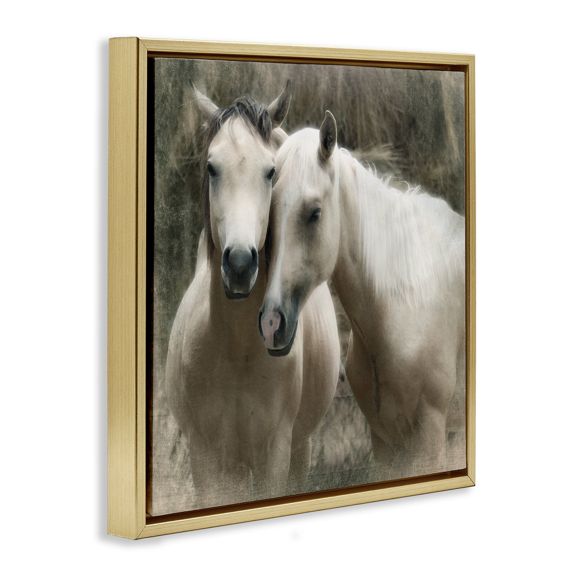 Stupell Industries Snuggling Horses on Farm Animals & Insects Painting Gold Floater Framed Canvas Art Print Wall Art, 25 x 25