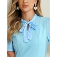 thumbnail image 5 of DARING DIVA Women's Bow Tie Keyhole Neck Puff Sleeve Elegant Dress L Light Blue, 5 of 6