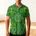 thumbnail image 4 of Hawaiian Shirt for Men Oversized St Patricks Irish Green Clover Shamrocks Printed Lapel Button Down Shirts Summer Collared Beach T Shirts Top, 4 of 8