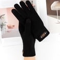 thumbnail image 6 of Grandest Birch 5 Pairs Faux Leather Logo 3D Jacquard Ribbed Cuffs Thickened Fleece Lining Men Gloves Autumn Winter Knitted Gloves Black, 6 of 7