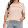 thumbnail image 2 of Solid Color Plus Size Women Short Sleeve Crew Neck Casual Pleated Tee Shirt, 2 of 6