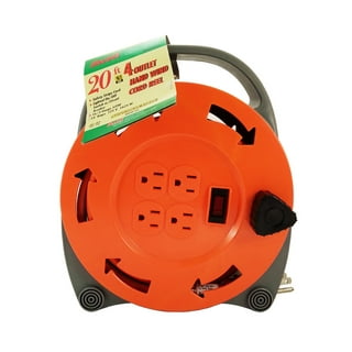 Lincoln 91031 Heavy-Duty Power Cord Reel, Single Receptacle, 20-Amp Rating,  125-Volt AC UL Listed, 45-ft 12/3 SJEOW Cord with 4 ft. Pigtail and  Adjustable Cord Stop 
