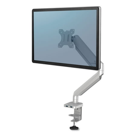 UPC: 0043859764211 | Fellowes Mfg. Co. Platinum Series Single Monitor Arm For 27 Monitors 360 Deg Rotation 45 Deg Tilt 180 Deg Pan Silver Supports 20 Lb