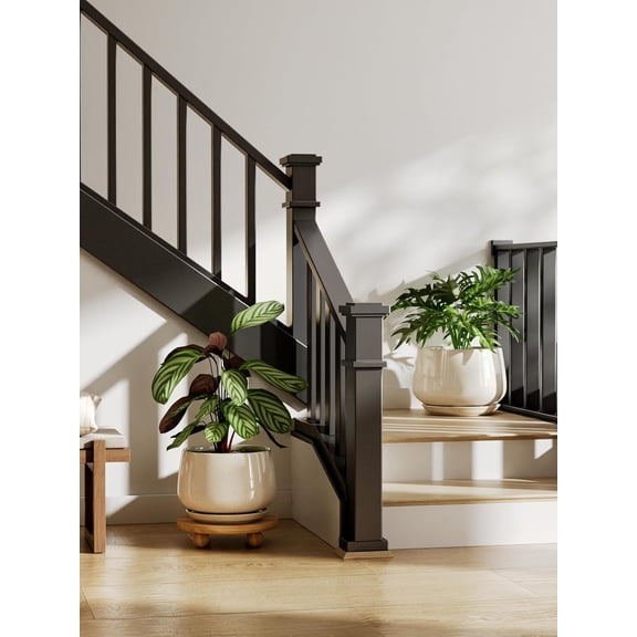 Ceramic Planter, 10 Inch Plant Pot with Drainage Hole & Saucer – Indoor Planter for Decor, Reactive Glaze Beige