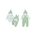 thumbnail image 2 of Spewahor Infant Baby Boy Fall Clothing Sets 0 3 6 9 12 18 Months Fashionable Long Sleeve Striped Romper with Overalls and Hat 3Pcs Fall Outfits, 2 of 9