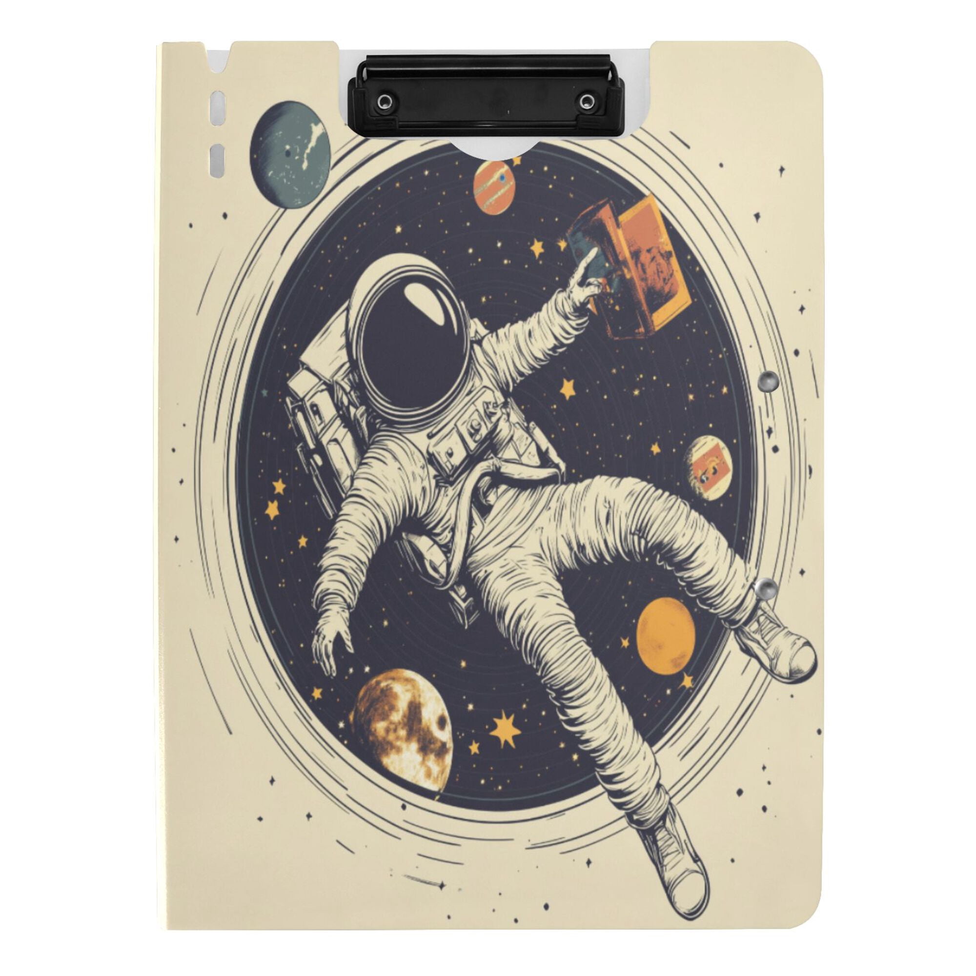 FORMRS A4 Clipboard Folder with Pen Holder Horizontal Foldable School Office Binder, Astronaut Floating