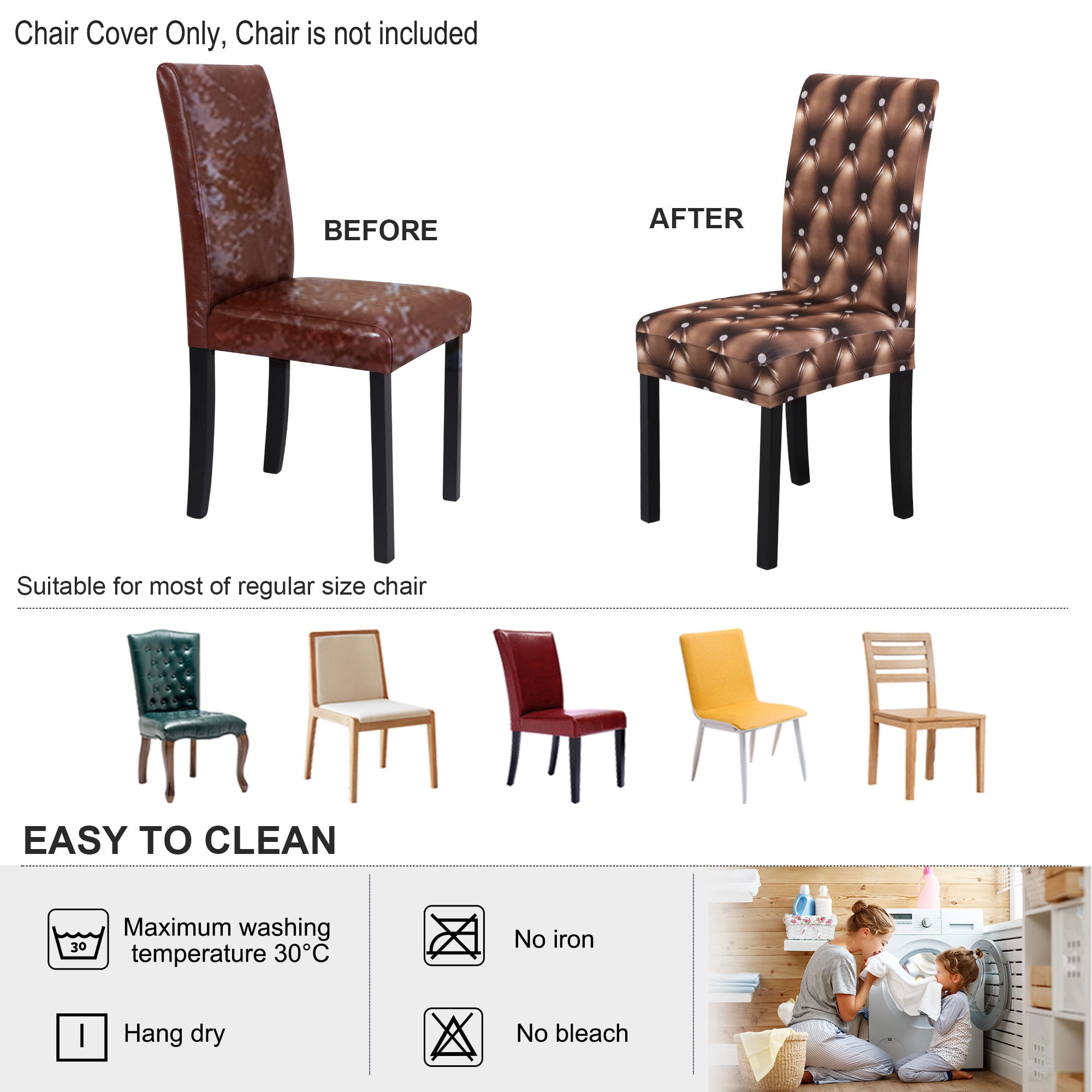 Unique Bargains Stretch Polyester Washable Dining Chair Covers Slipcovers Coffee 6 Pcs
