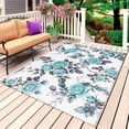 thumbnail image 4 of Outdoor Rug 3x5 ft Turquoise Rose Outdoor Large Area Rug Non Slip Rubber Leaf Floral Vintage Style Front Door Mat RV Rug Camping Carpet Patio Outdoor Rugs for Backyard Balcony Deck Porch Indoor, 4 of 9