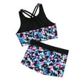 thumbnail image 2 of Doomiva Kids Girls 2 Pcs Gymnastics Ballet Dance Active Sets Tie Dye Crisscross Back Crop Top with Shorts Swimsuit Colorful 10, 2 of 5