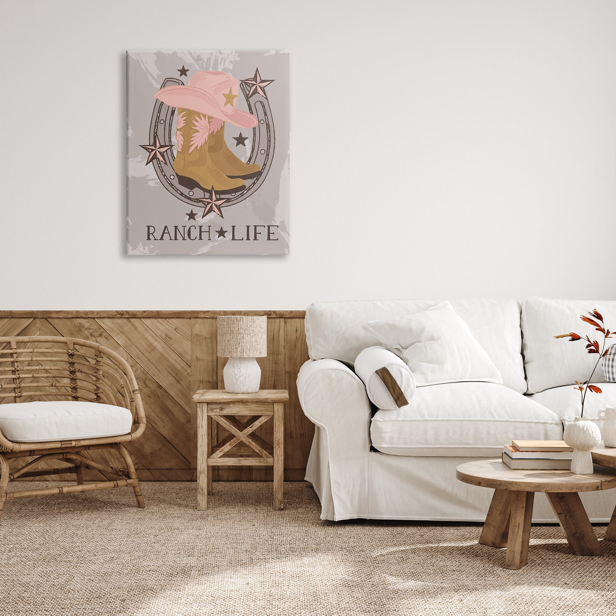 Stupell Industries Ranch Life Cowgirl Horseshoe Nature Painting Gallery Wrapped Canvas Art Print Wall Art, 30 x 40