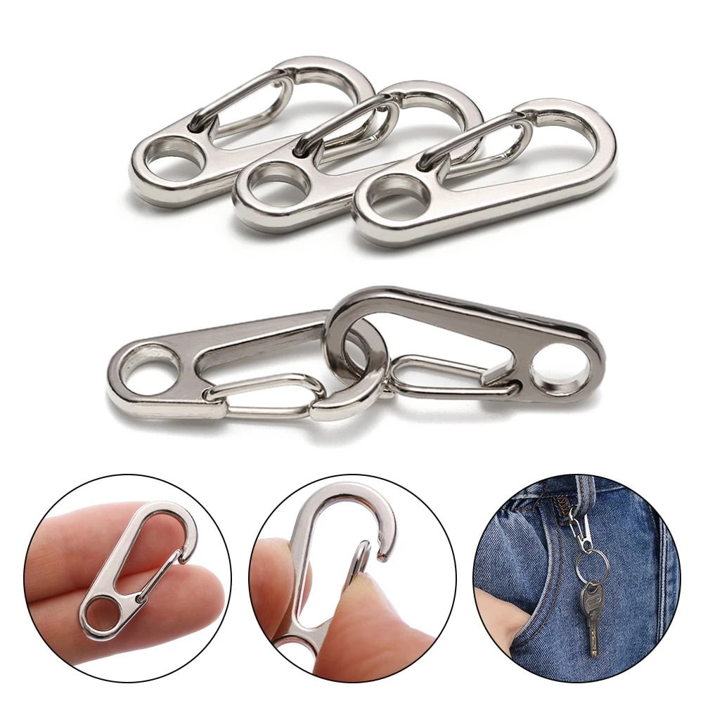 10 X EDC Mini Stainless Steel Key D-ring Buckle Snap Spring Clip Hook Carabiner 