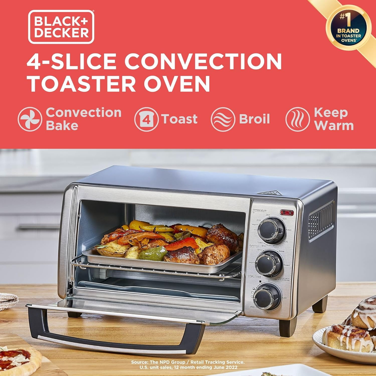 BLACK+DECKER, Convection Oven, TO1313SBD, 4-Slice Stainless Steel