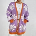 thumbnail image 2 of Women Daisy Floral Cardigan Casual Button Down Open Front Knitted Sweater Oversized Long Sleeve Coat With Pockets, 2 of 9