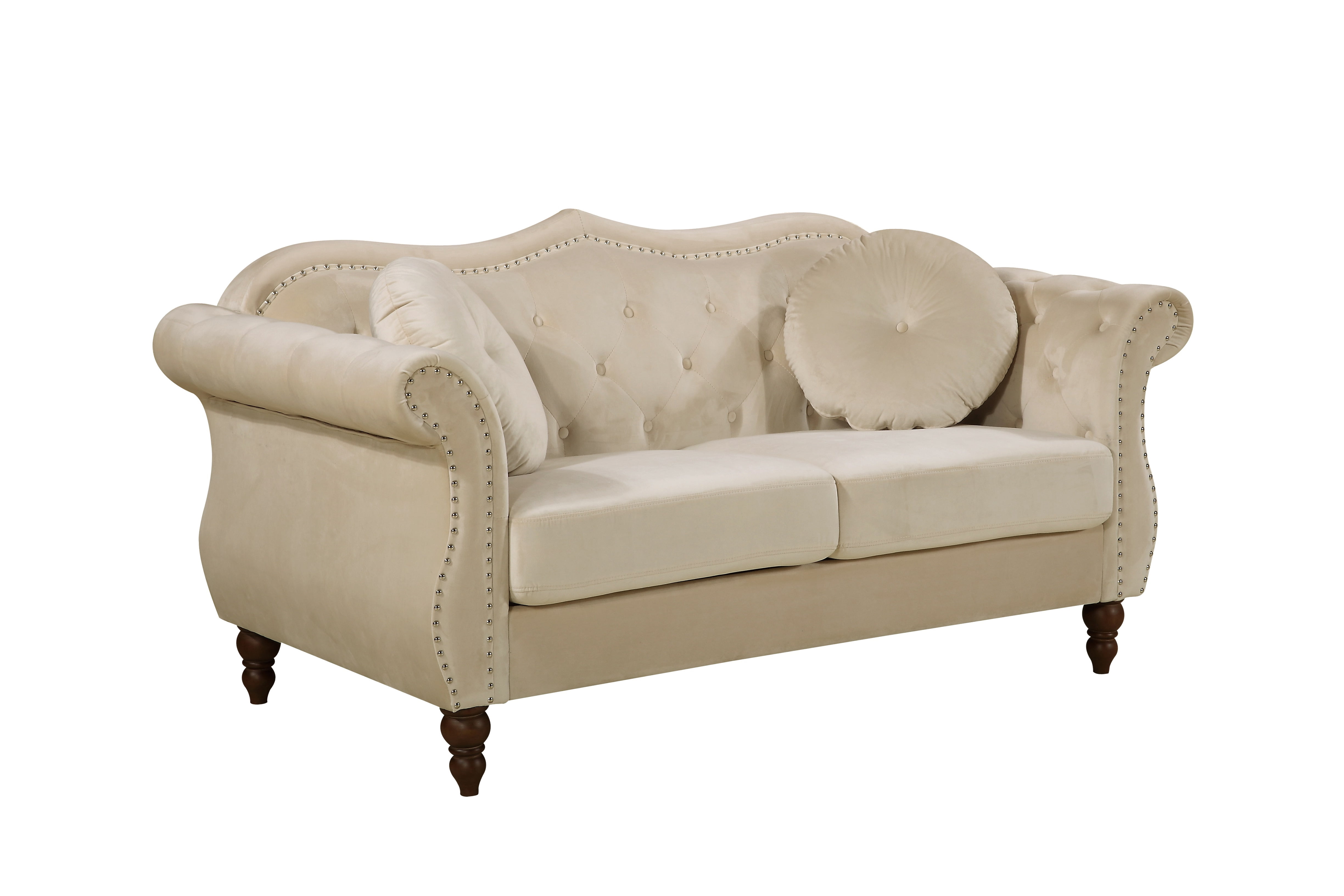 Uspridefurniture Wymore 65.5'' Velvet Rolled Arm Loveseat,Ivory