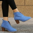 thumbnail image 2 of Akiihool Work Boots for Women Women's Wedge Boots Elastic V Cutout Pointed Toe Stacked Mid Heel Booties (Sky Blue,7), 2 of 5