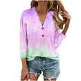 thumbnail image 2 of NSLGXD 3/4 Length Sleeve T-Shirts for Women Plus Size Shirts Comfy V Neck Henley Tshirt Trendy Gradient Color Tees Loose Fit Comfy Tops Blouse Pink XXXL, 2 of 5