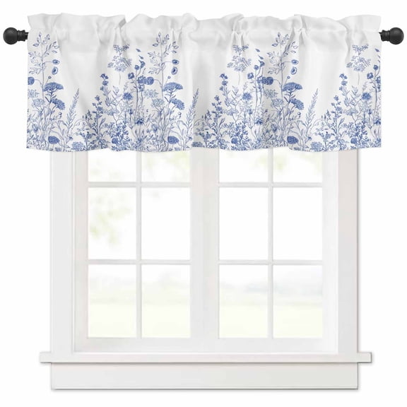 Blue White Spring Floral Valances for Windows Farmhouse Kitchen Curtains Valances Rod Pocket Valance Curtains for Kitchen Windows Summer Flowers Farmhouse Window Valances for Bathroom Bedroom 42"x12"