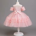 thumbnail image 5 of Zpanxa Girls Summer Dress Kid's formal Princess Dress Solid Short Sleeve Round Neck Party Dance Dresses Pink 3 Years, 5 of 6