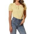 thumbnail image 4 of INSPIRE CHIC Women's Retro Puff Sleeve Summer Casual Peter Pan Collar Blouse Top XS Light Yellow, 4 of 5