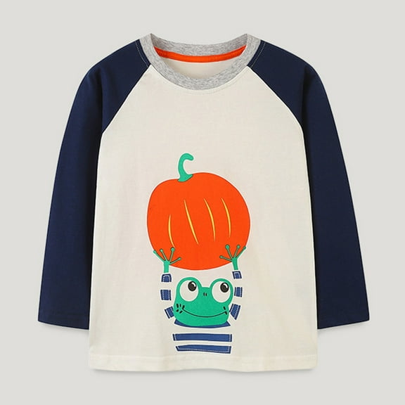 GYRATEDREAM Toddler Boy Girl Halloween Shirt for Kids Pumpkin Stripe Long Sleeve Tops for Kids 2-7 Years