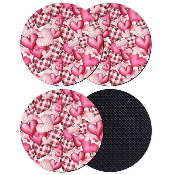 Valentine's Day Coasters Set of 4, Absorbent Coasters for Drinks, Pink Romantic Love Checkered Buffalo Coaster for Desk Coffee Table Protection, Home Decor House Warming Gifts 4"